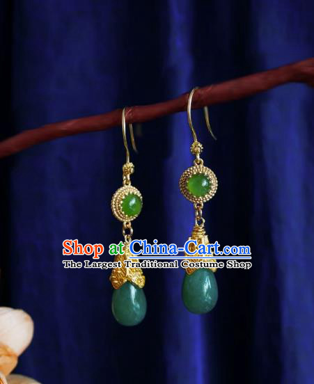 Chinese Handmade Green Stone Earrings Traditional Hanfu Ear Jewelry Accessories Ancient Princess Eardrop for Women