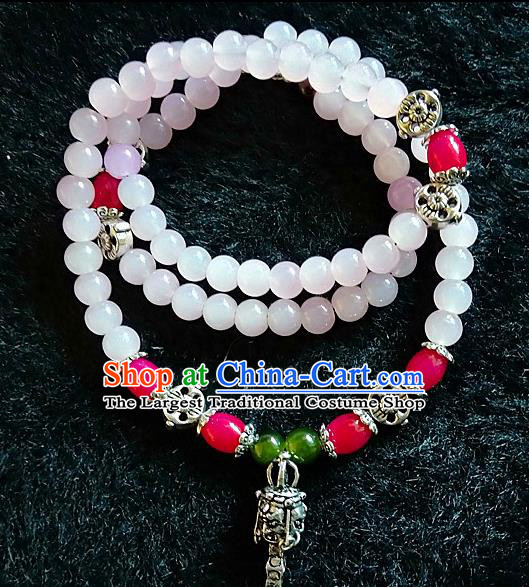 Handmade Chinese Traditional Tibetan Nationality White Beads Bracelet Accessories Decoration Zang Ethnic Multi Layer Bangle for Women