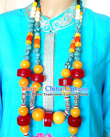 Chinese Handmade Zang Nationality Large Beads Necklet Decoration Traditional Tibetan Ethnic Necklace Jewelry Accessories for Women