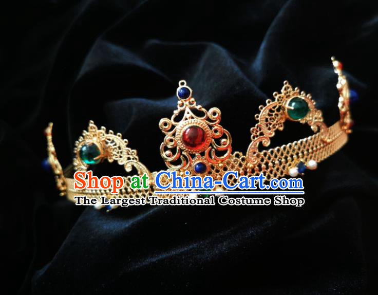 Top Grade European Queen Golden Royal Crown Retro Gems Hair Accessories for Women