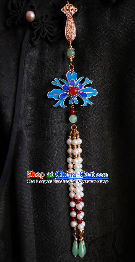 Chinese Classical Blue Flower Brooch Traditional Hanfu Cheongsam Accessories Handmade Pink Breastpin Pendant for Women