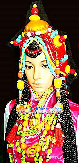 Chinese Traditional Tibetan Nationality Exaggerated Hair Clasp Decoration Handmade Zang Ethnic Headdress Folk Dance Hair Accessories for Women