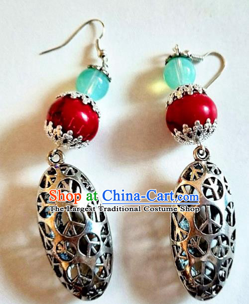 Traditional Chinese Zang Ethnic Retro Earrings Folk Dance Ear Accessories Handmade Tibetan Nationality Silver Eardrop for Women