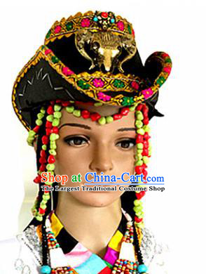 Chinese Traditional Tibetan Nationality Folk Dance Hat Decoration Handmade Zang Ethnic Headdress Stage Show Headwear for Women