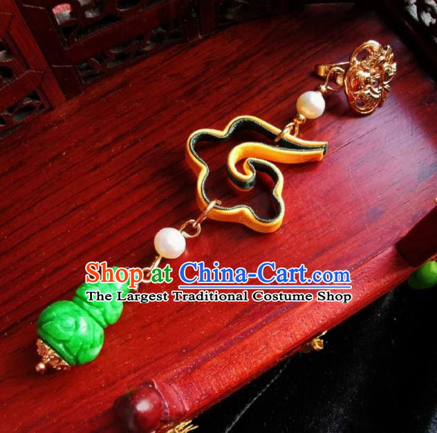 Chinese Classical Yellow Silk Cloud Brooch Traditional Hanfu Cheongsam Accessories Handmade Carving Cucurbit Breastpin Pendant for Women