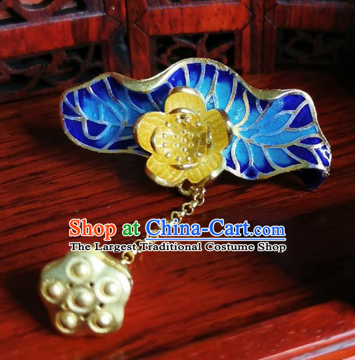 Chinese Classical Cloisonne Brooch Traditional Hanfu Cheongsam Accessories Handmade Golden Lotus Breastpin Pendant for Women