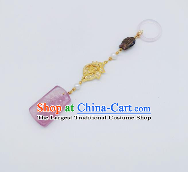 Chinese Classical Pink Chalcedony Brooch Traditional Hanfu Accessories Handmade Cheongsam Breastpin Pendant for Women