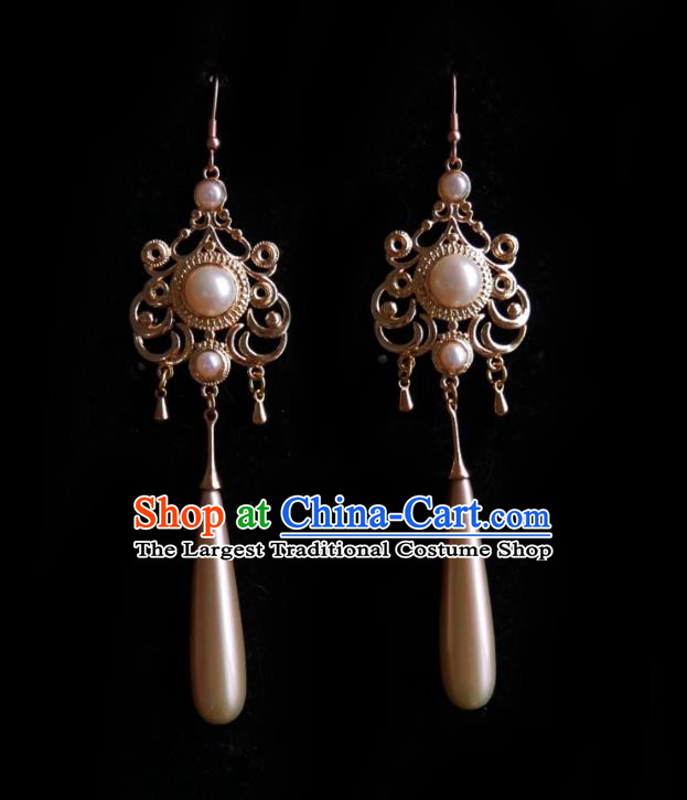 Chinese Handmade Court Earrings Traditional Hanfu Ear Jewelry Accessories Classical Pearls Eardrop for Women