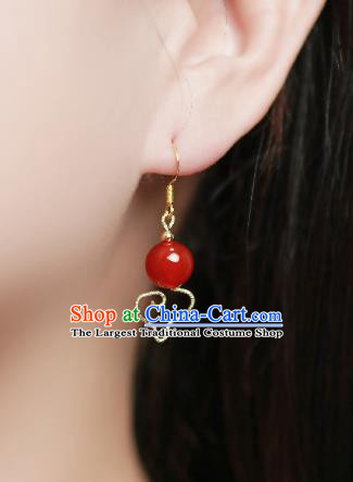 Traditional Chinese Red Bead Ear Accessories Handmade Eardrop National Cheongsam Earrings for Women