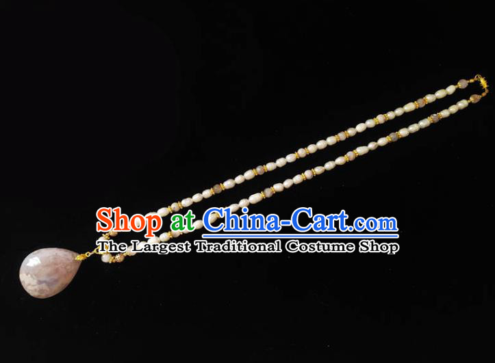 Chinese Handmade Pink Stone Necklace Traditional Hanfu Jewelry Accessories Beads Necklet for Women