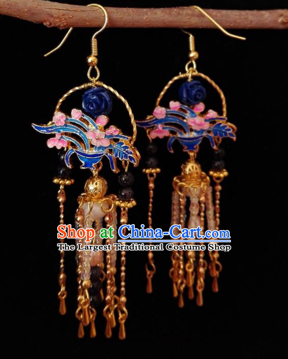 Chinese Handmade Palace Cloisonne Earrings Traditional Hanfu Ear Jewelry Accessories Classical Qing Dynasty Basket Eardrop for Women