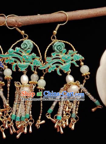 Chinese Handmade Earrings Traditional Hanfu Ear Jewelry Accessories Classical Qing Dynasty Green Basket Eardrop for Women