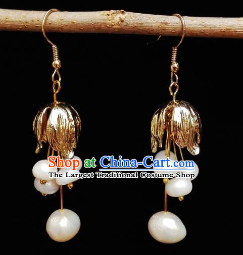 Chinese Handmade Convallaria Earrings Traditional Hanfu Ear Jewelry Accessories Classical Qing Dynasty Pearls Eardrop for Women