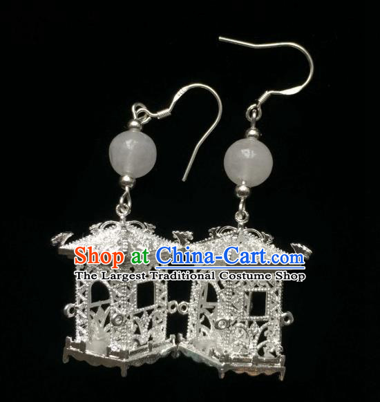 Chinese Handmade Argent Pavilion Earrings Traditional Hanfu Ear Jewelry Accessories Classical Qipao Eardrop for Women