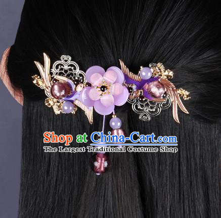 Chinese Traditional Violet Flower Hair Claw Hair Accessories Decoration Handmade Hair Accessories Birds Hair Stick for Women