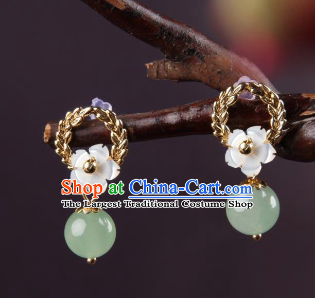 Traditional Chinese Green Bead Ear Accessories Handmade Eardrop National Cheongsam Earrings for Women