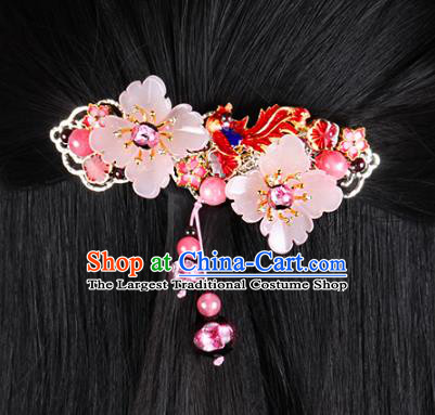 Chinese Traditional Cloisonne Red Bird Hair Claw Hair Accessories Decoration Handmade Hair Accessories Pink Flowers Hair Stick for Women