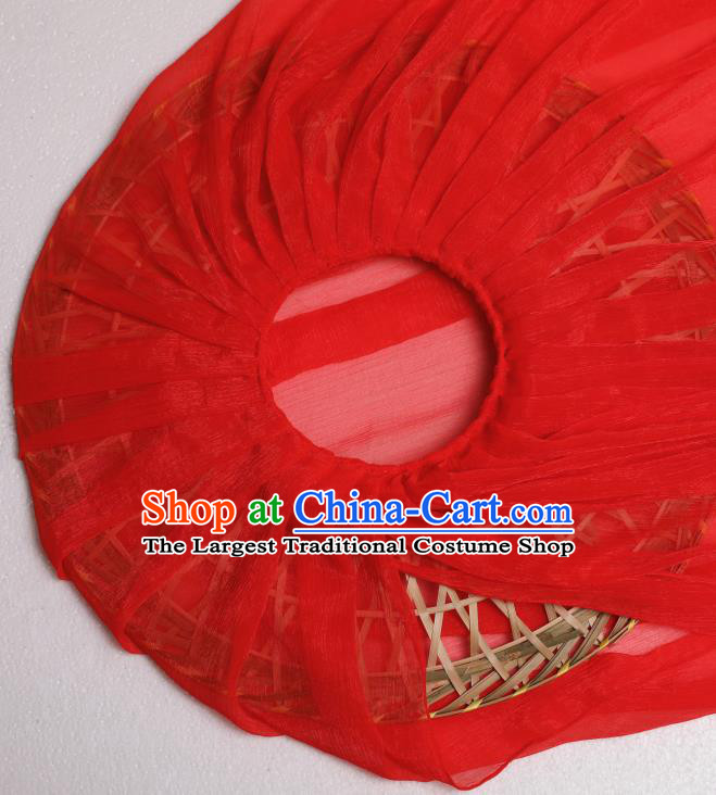 Chinese Traditional Ancient Female Swordsman Headwear Handmade Hanfu Red Chiffon Bamboo Hat for Chivalrous Women