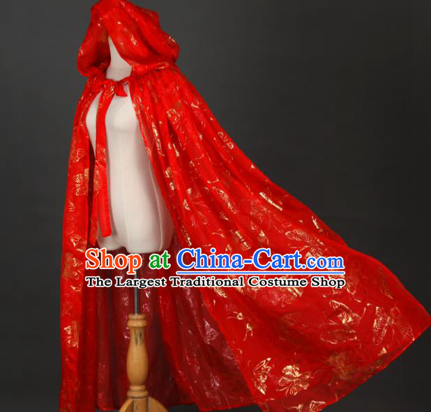 Traditional Chinese Cosplay Hanfu Red Cloak Ancient Princess Printing Butterfly Cape Costume for Women