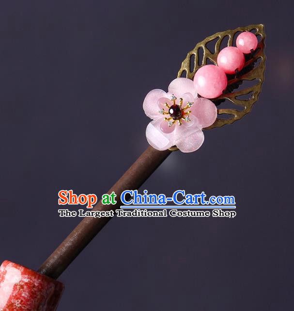 Chinese Traditional Wood Hairpins Hair Accessories Decoration Handmade Hair Accessories Pink Flowers Hair Clip for Women