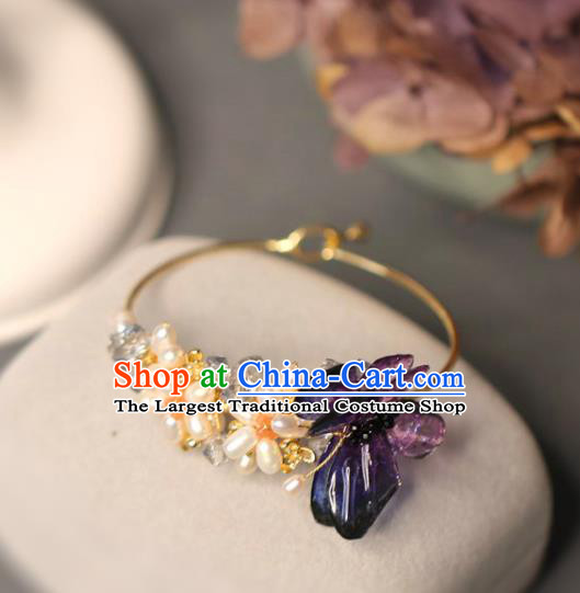 Baroque Handmade Purple Butterfly Bracelet Jewelry Accessories European Novel Design Pearls Bangle for Women