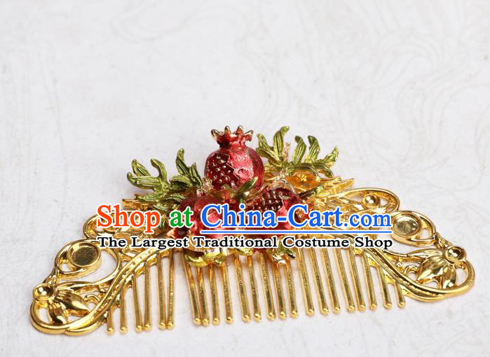 Chinese Traditional Ancient Princess Pomegranate Hair Comb Hanfu Hair Accessories Headwear Golden Hairpin for Women