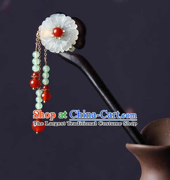 Chinese Traditional Cloisonne Hsiuyen Jade Flower Hairpins Hair Accessories Decoration Handmade Hair Accessories Ebony Hair Clip for Women