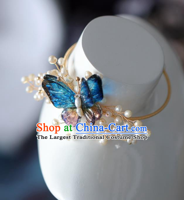 Baroque Handmade Pearls Jewelry Accessories European Novel Design Blue Butterfly Bracelet for Women