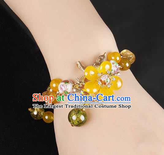 Handmade Chinese Traditional Canary Stone Bracelet Jewelry Accessories Decoration National Crystal Flower Bangle for Women