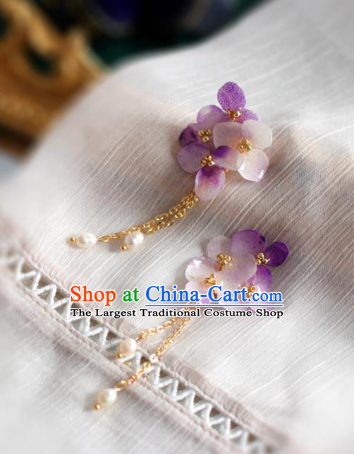 Princess Handmade Lilac Flower Earrings Fashion Jewelry Accessories Classical Tassel Eardrop for Women