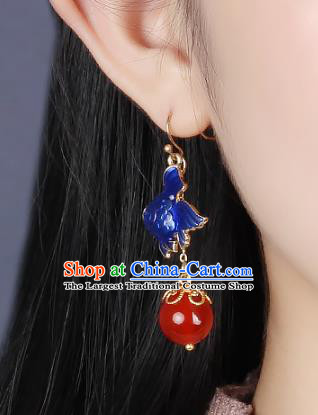 Traditional Chinese Blueing Fish Ear Accessories Handmade Eardrop National Cheongsam Red Bead Earrings for Women