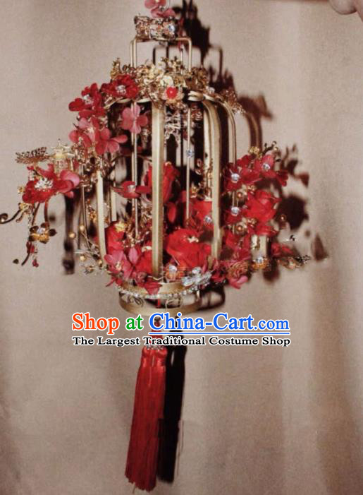 Handmade Chinese Wedding Prop Red Plum Palace Lantern Top Grade Bride Accessories Photography Tassel Portable Lamp for Women