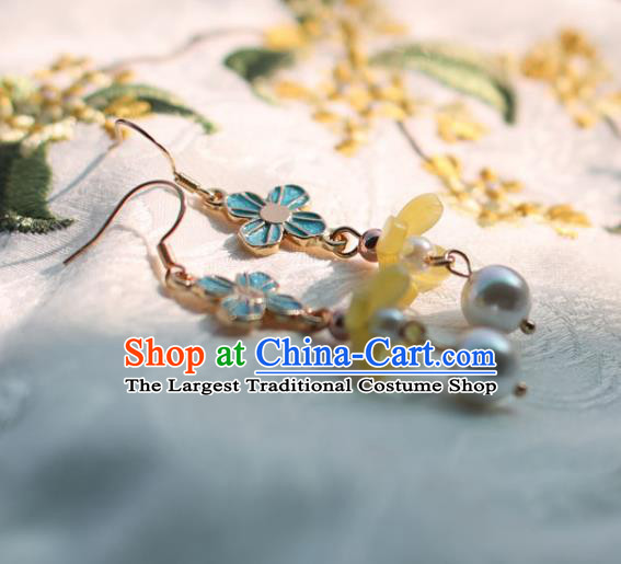 Traditional Chinese Handmade Yellow Fragrans Earrings Ancient Hanfu Ear Accessories for Women