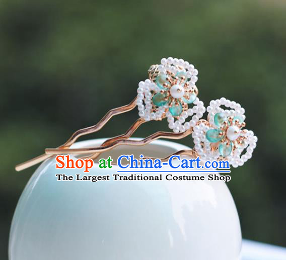 Handmade Chinese Classical Green Flower Hair Accessories Traditional Hanfu Headwear Ancient Princess Beads Hairpins for Women