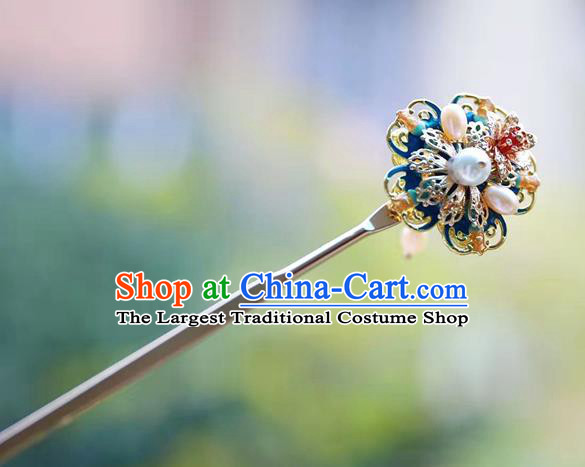 Handmade Chinese Court Pearls Hair Clip Traditional Classical Hair Accessories Ancient Qing Dynasty Imperial Consort Hairpins for Women