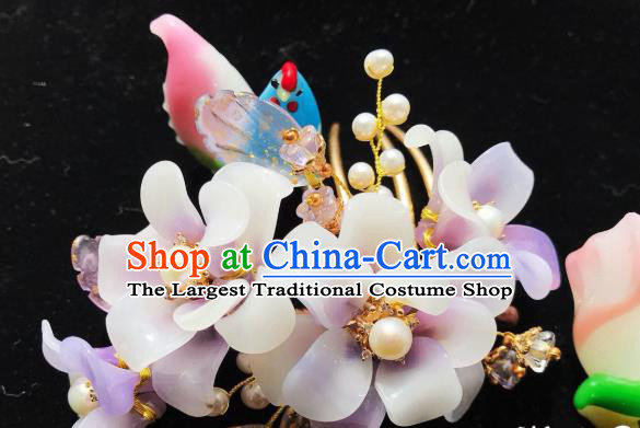 Handmade Chinese Court Lilac Flowers Hair Comb Traditional Classical Hair Accessories Ancient Qing Dynasty Hairpins for Women