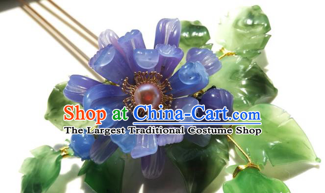 Handmade Chinese Court Flowers Hairpins Traditional Classical Hair Accessories Ancient Qing Dynasty Purple Chrysanthemum Hair Clip for Women