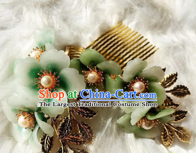 Handmade Chinese Classical Hairpins Traditional Hair Accessories Ancient Qing Dynasty Green Plum Hair Comb for Women