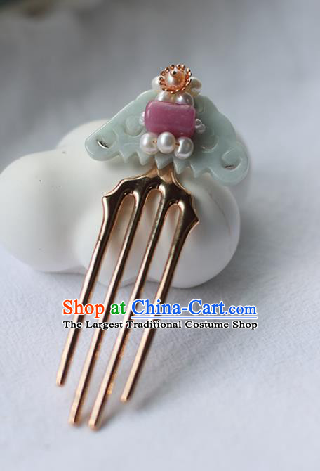 Handmade Chinese Pearls Hair Comb Traditional Classical Hanfu Hair Accessories Ancient Princess Jade Hairpins for Women