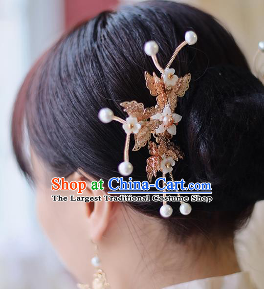 Handmade Chinese Classical Hair Clip Traditional Hair Accessories Ancient Hanfu Golden Butterfly Hairpins for Women