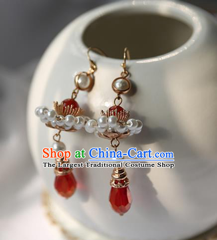 Traditional Chinese Handmade Red Earrings Ancient Hanfu Beads Ear Accessories for Women