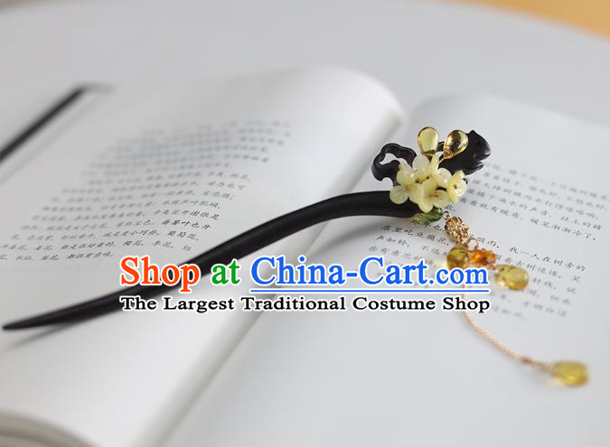 Handmade Chinese Classical Fragrans Hair Clip Traditional Hair Accessories Ancient Hanfu Tassel Ebony Hairpins for Women