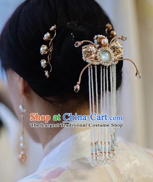 Handmade Chinese Classical Hairpins Traditional Hair Accessories Ancient Hanfu Beads Tassel Hair Claw for Women