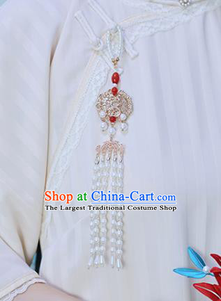 Top Grade Chinese Classical Pearls Tassel Brooch Accessories Handmade Ancient Hanfu Waist Pendant for Women