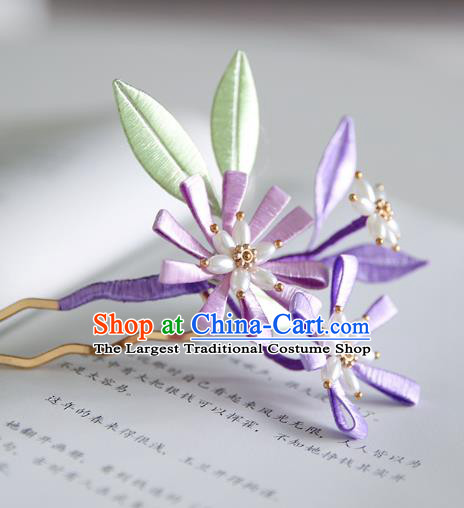 Handmade Chinese Classical Purple Silk Hairpins Traditional Hair Accessories Ancient Hanfu Hair Clip for Women