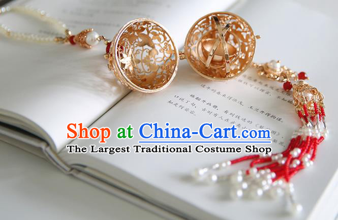 Top Grade Chinese Classical Tassel Brooch Accessories Handmade Ancient Hanfu Golden Sachet Waist Pendant for Women