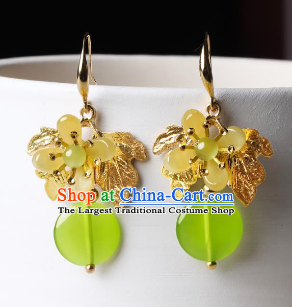 Traditional Chinese Fragrans Ear Accessories Handmade Eardrop National Cheongsam Green Opal Earrings for Women