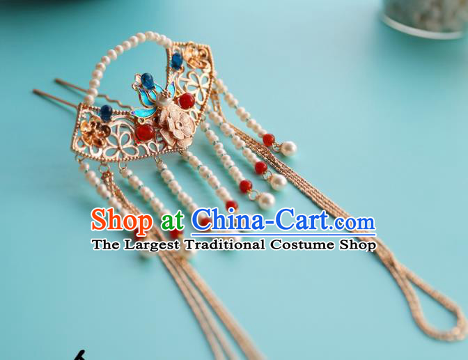 Handmade Chinese Qing Dynasty Classical Hairpins Traditional Hair Accessories Ancient Hanfu Pearls Tassel Hair Clip for Women