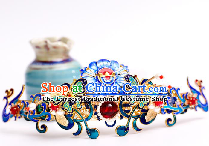 Handmade Chinese Classical Qing Dynasty Court Hairpins Traditional Hair Accessories Ancient Hanfu Cloisonne Hair Crown for Women