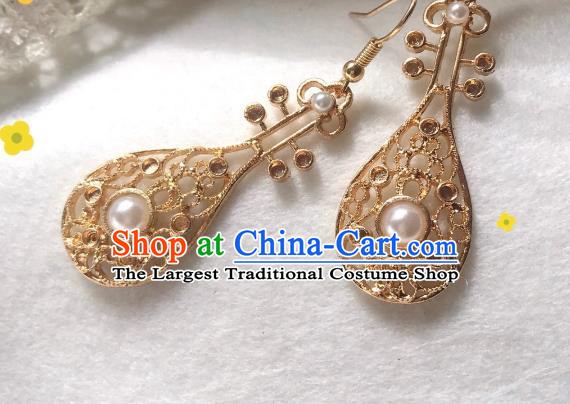 Chinese Handmade Hanfu Golden Earrings Traditional Ear Jewelry Accessories Classical Tang Dynasty Eardrop for Women